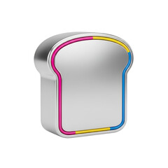 Obraz premium A stylized, metallic slice of bread with colorful trim, isolated on a transparent background