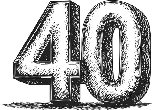 Number 40 sketch hand drawn bold three dimensional numeric symbol — stock vector