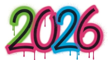 Dripping spray painted numbers year green