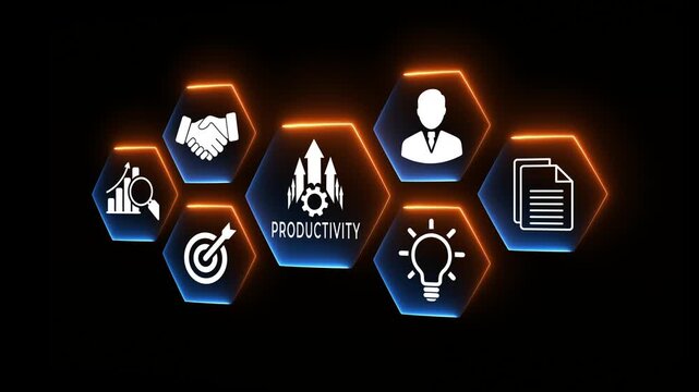Productivity process concept on the transparent background.  Productivity icon for efficient and effective industrial management, lean cost and productivity growth. Motion graphics of efficiency idea.
