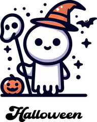 Cute spooky halloween logo icon vector white background .