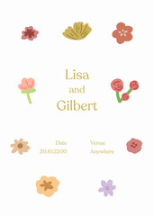 Naklejka premium Spring flower wedding invitation card background. Minimalist art background vector design for wedding and cover. 