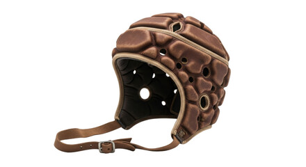 Vintage leather rugby scrum cap helmet isolated PNG with Transparent Background