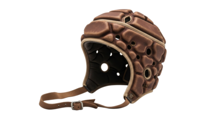 Vintage leather rugby scrum cap helmet isolated PNG with Transparent Background