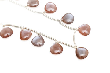 Chocolate Moonstone Faceted Briolette Beads on White Background