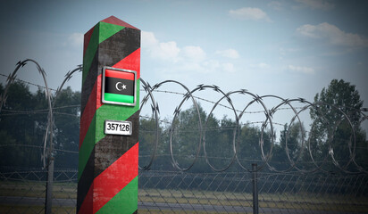 Border post with flag of Libya - 3D illustration