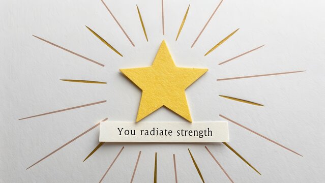 Golden star with empowering quote radiating strength on white