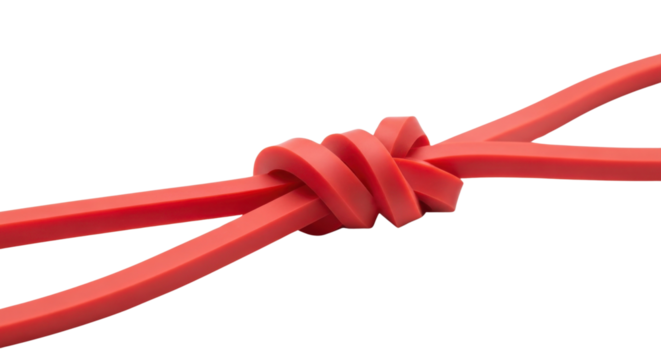 Red cord tied in a knot isolated PNG with Transparent Background