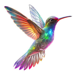 Obraz premium Hummingbird, with rainbow glowing wings, cutout, PNG isolated on white or transparent background