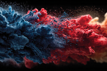 "Acrylic Blue and Red Ink Blot in Water on Abstract Black Background"