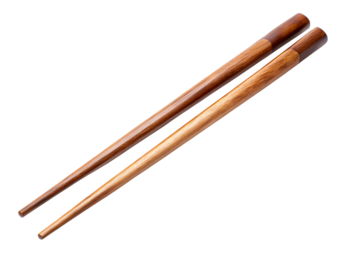 A pair of wooden chopsticks isolated on transparent background