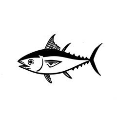 Obraz premium Tuna. Tuna simple black and white line art vector logo