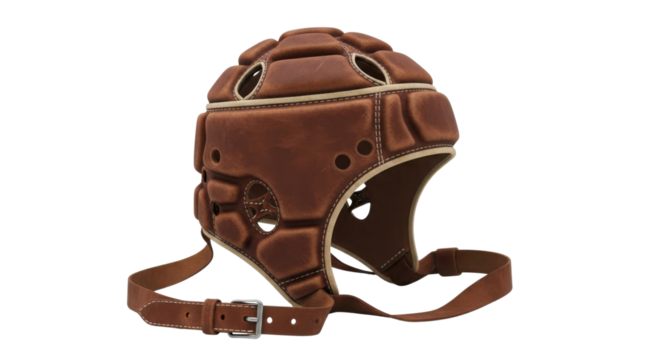 Vintage brown leather football helmet isolated PNG with Transparent Background