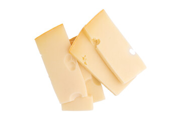 piece of cheese isolated on white background, top view, flat lay