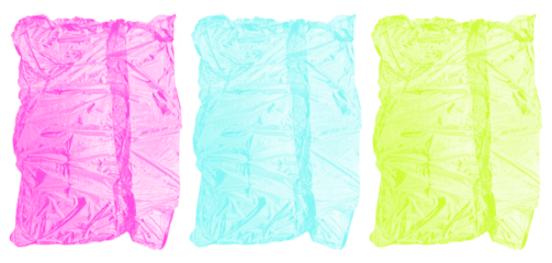 Torn Transparent Plastic Cellophane Overlay Set In Pink Blue And Yellow On Isolated PNG Background