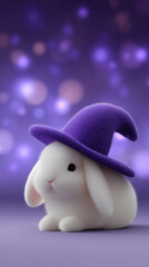 A cute rabbit dressed in a witch hat, with a whimsical and enchanting atmosphere