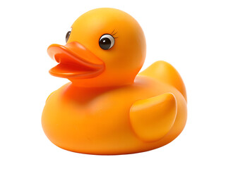 A bright orange rubber duck isolated on a transparent background, a classic bath toy