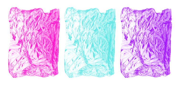 Torn Transparent Plastic Cellophane Overlay Set In Pink Blue And Yellow On Isolated PNG Background