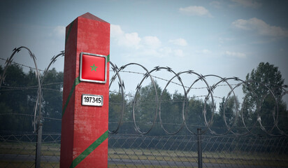 Border post with flag of Morocco - 3D illustration