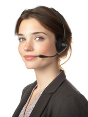 Portrait of a female call center operator in office attire.