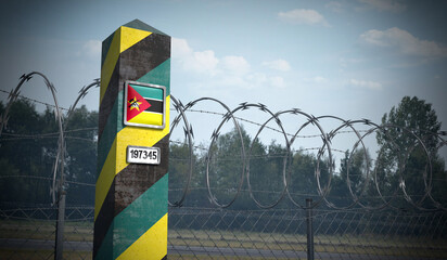 Border post with flag of Mozambique - 3D illustration