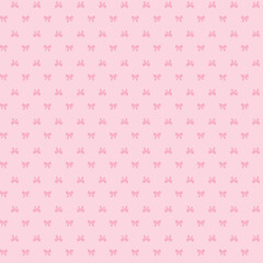 Seamless bow tie pattern. Hand drawn vector pattern with a small simple pink bow tie silhouette on a baby pink background. Apparel textile print.