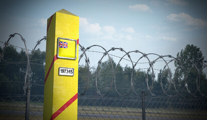 Border post with flag of Niue - 3D illustration
