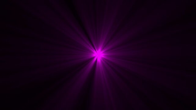 pink light sun rays animation. Bright light in the of frame with light rays glistening on the with black background. 4K video