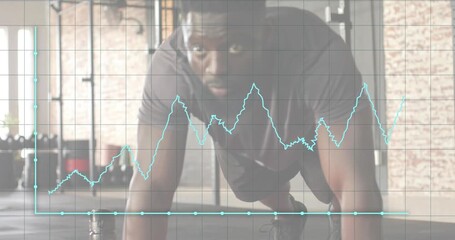 Man holding plank on red mat initiating push-ups and generating line graph for fitness tracking - Powered by Adobe