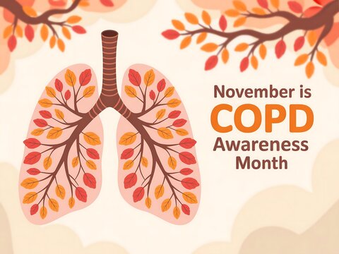 November is copd awareness month featuring lungs adorned with autumn leaves symbolizing respiratory health