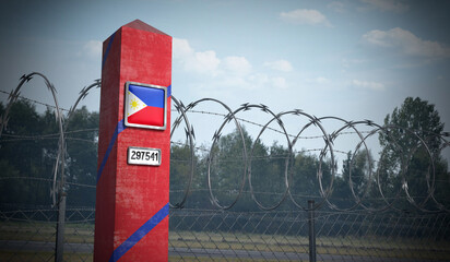 Border post with flag of Philippines - 3D illustration