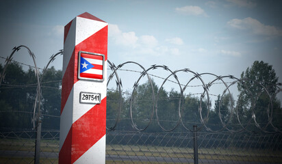 Border post with flag of Puerto Rico - 3D illustration