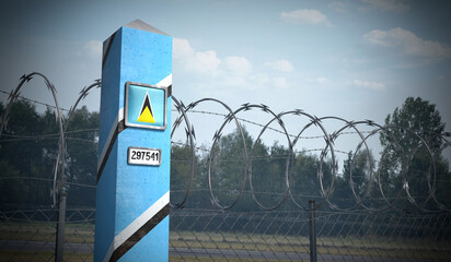 Border post with flag of Saint Lucia - 3D illustration