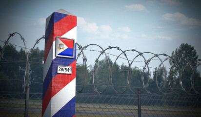 Border post with flag of Sint Maarten - 3D illustration