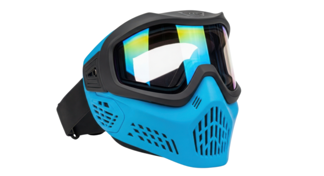 Blue paintball mask for sports and recreation isolated PNG with Transparent Background