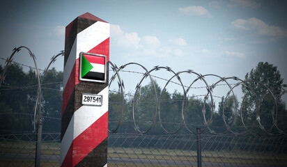 Border post with flag of Sudan - 3D illustration