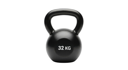 Black kettlebell with 32 kg weight for fitness training isolated PNG with Transparent Background
