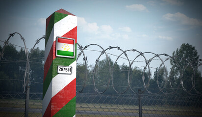 Border post with flag of Tajikistan - 3D illustration
