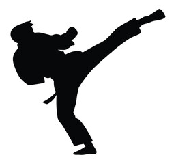 Karate Fighter Kicking Silhouette Vector Illustration
