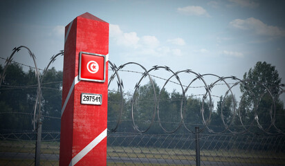 Border post with flag of Tunisia - 3D illustration