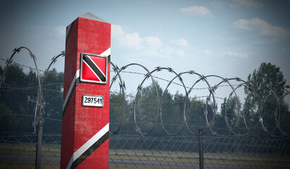 Border post with flag of Trinidad and Tobago - 3D illustration