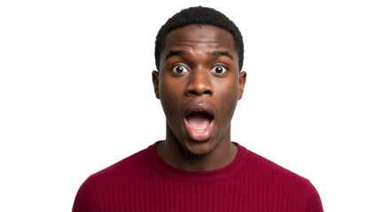 Surprised young man with open mouth on white background