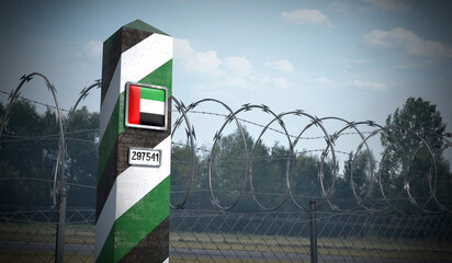 Border post with flag of United Arab Emirates - 3D illustration