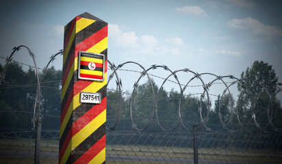Border post with flag of Uganda - 3D illustration