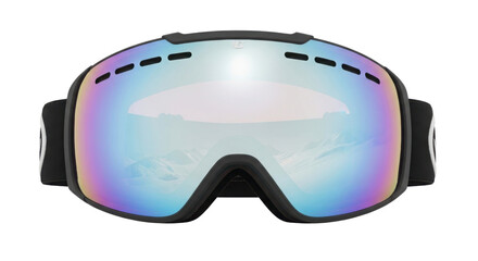 Black snow goggles with iridescent lenses isolated PNG with Transparent Background