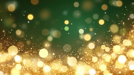 Golden Lights Sparkle On Green Background