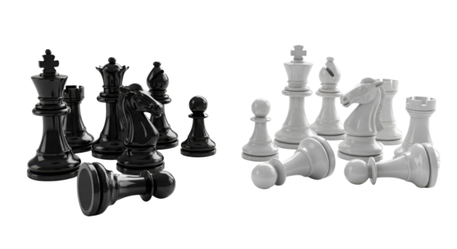 Chess pieces strategic confrontation concept isolated PNG with Transparent Background