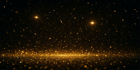 Bright particles glow like winter stars in dark water on a black background