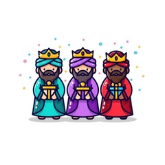 Three cartoon kings wearing crowns and robes holding gifts image
