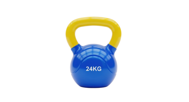 Blue 24 kg kettlebell weight for fitness and exercise isolated PNG with Transparent Background